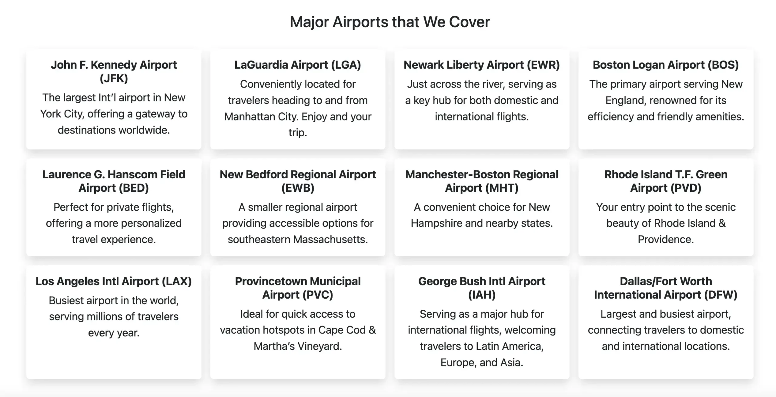 major Airport cover by Limo Service